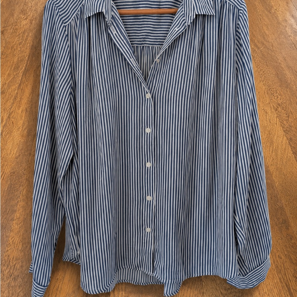 H&M Blue and White Vertical Stripe Button-Down Shirt
